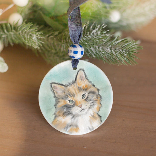 Personalized Calico Cat Ornament, Holiday Gift For Cat Lovers