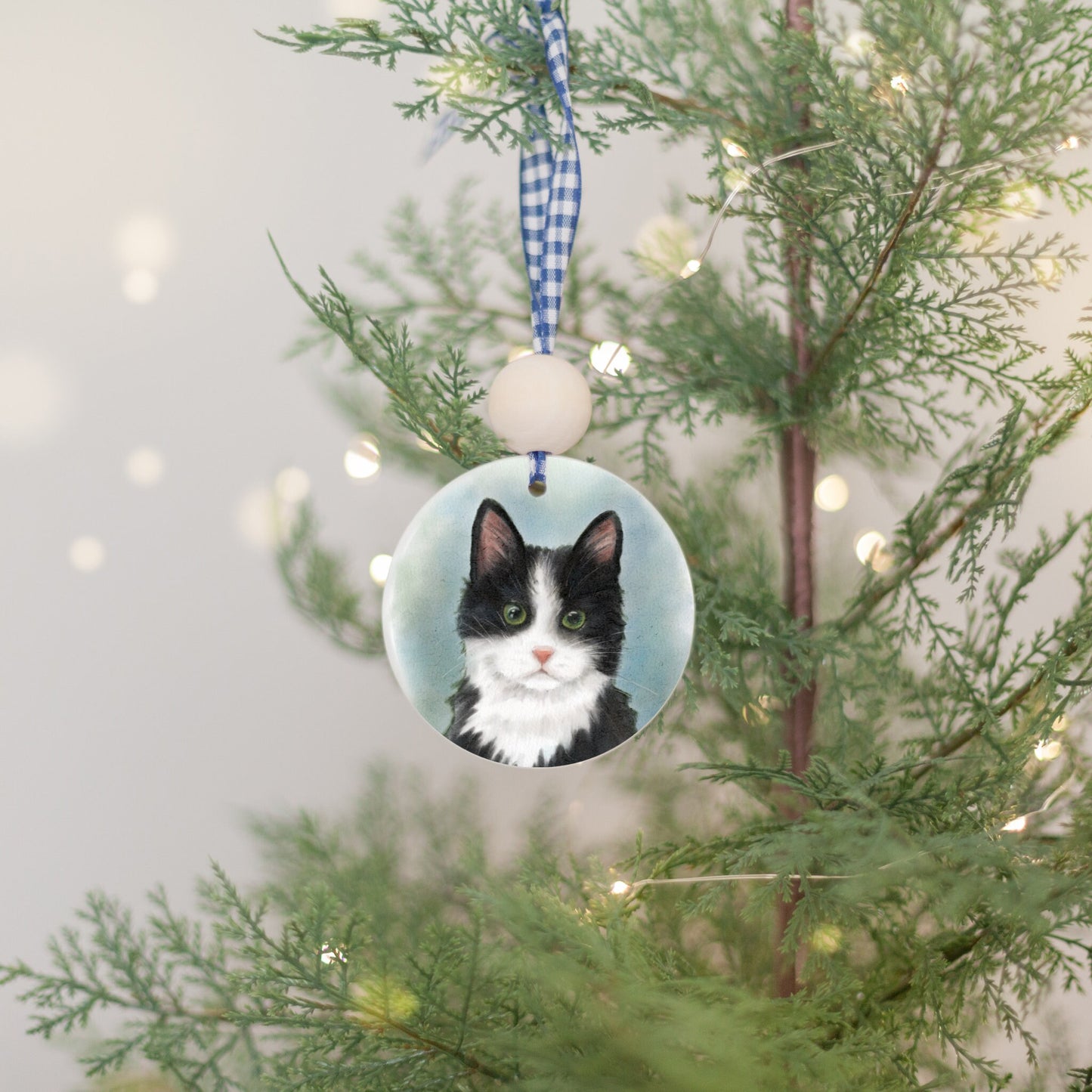 Personalized Tuxedo Cat Ornament, Holiday Gift for Cat Lovers