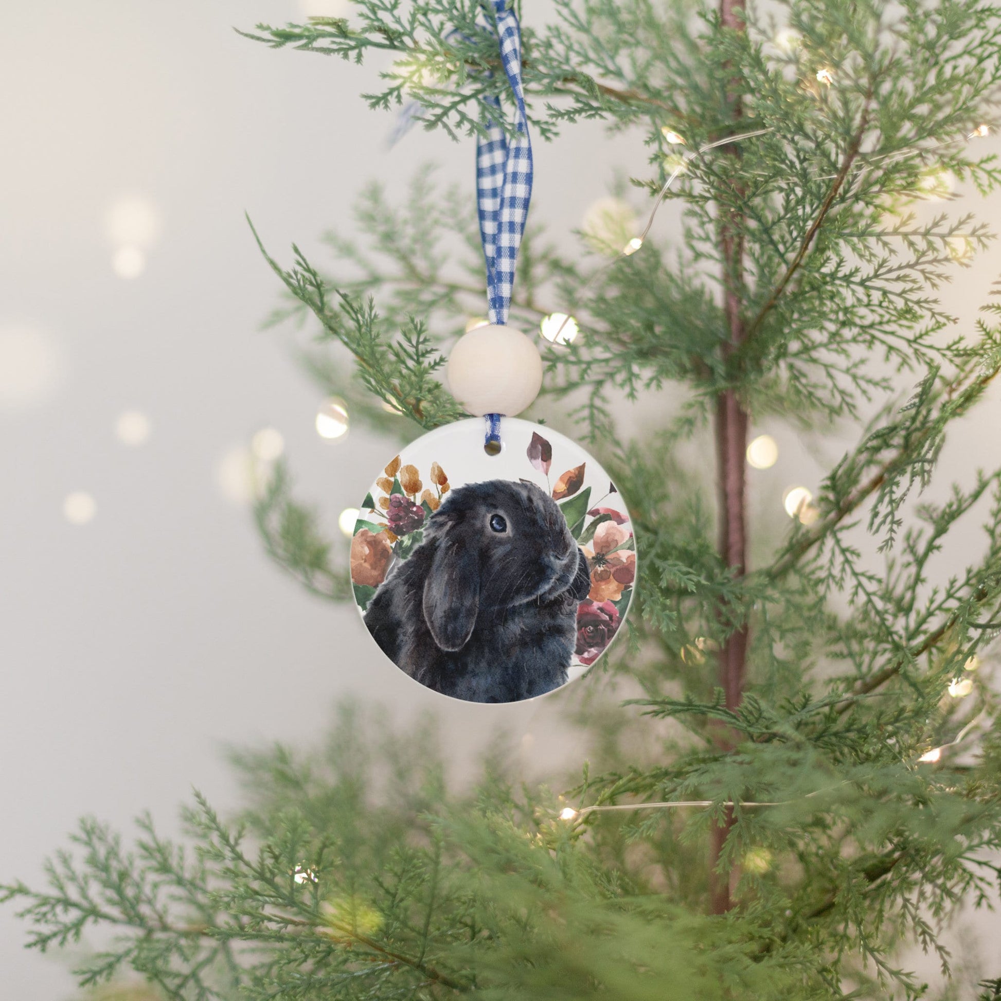 Personalized Black Holland Lop Ornament, Gift For Bunny Owner