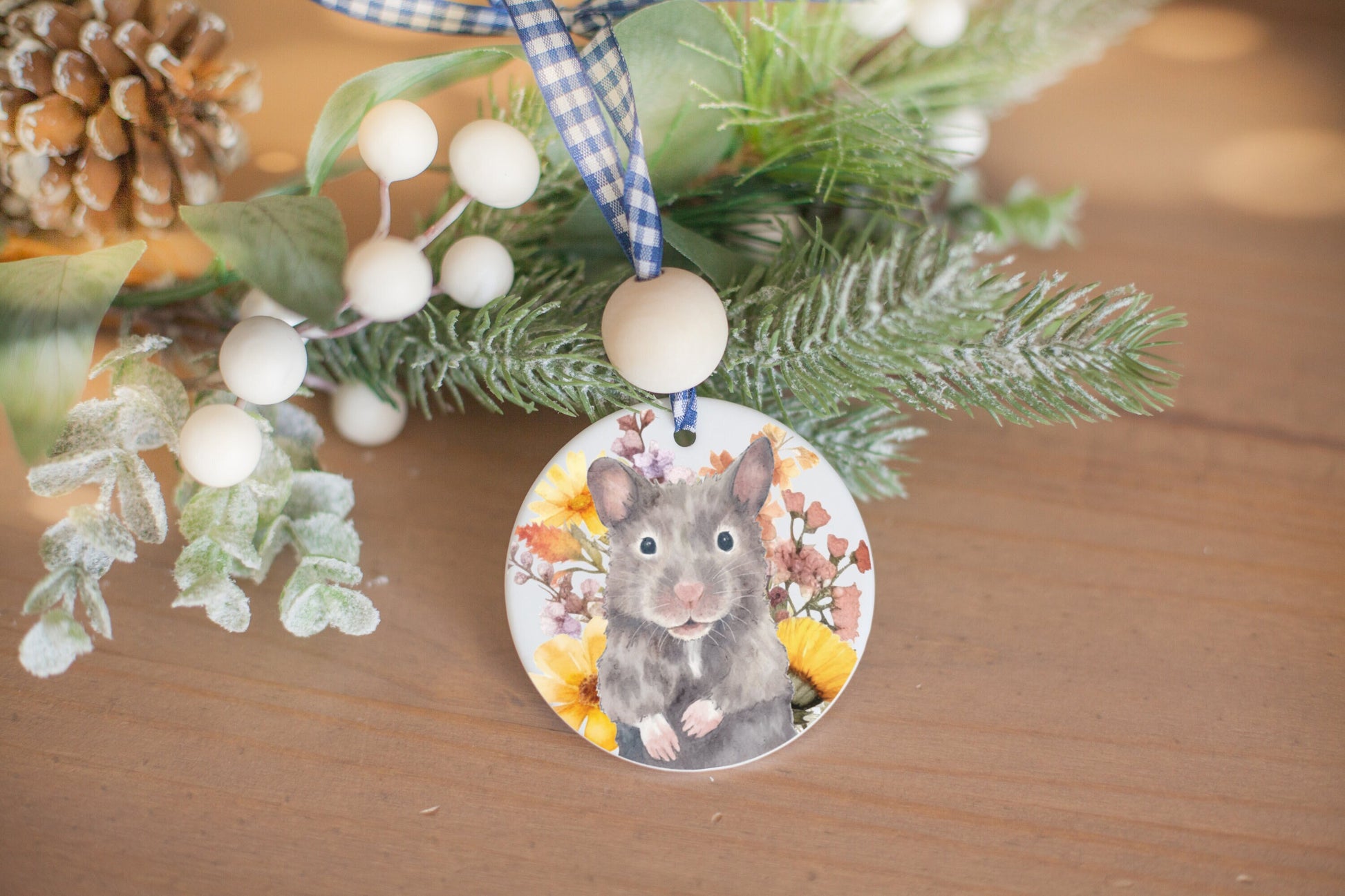 Personalized Grey Brown Hamster Ornament, Gift for Pet Owners