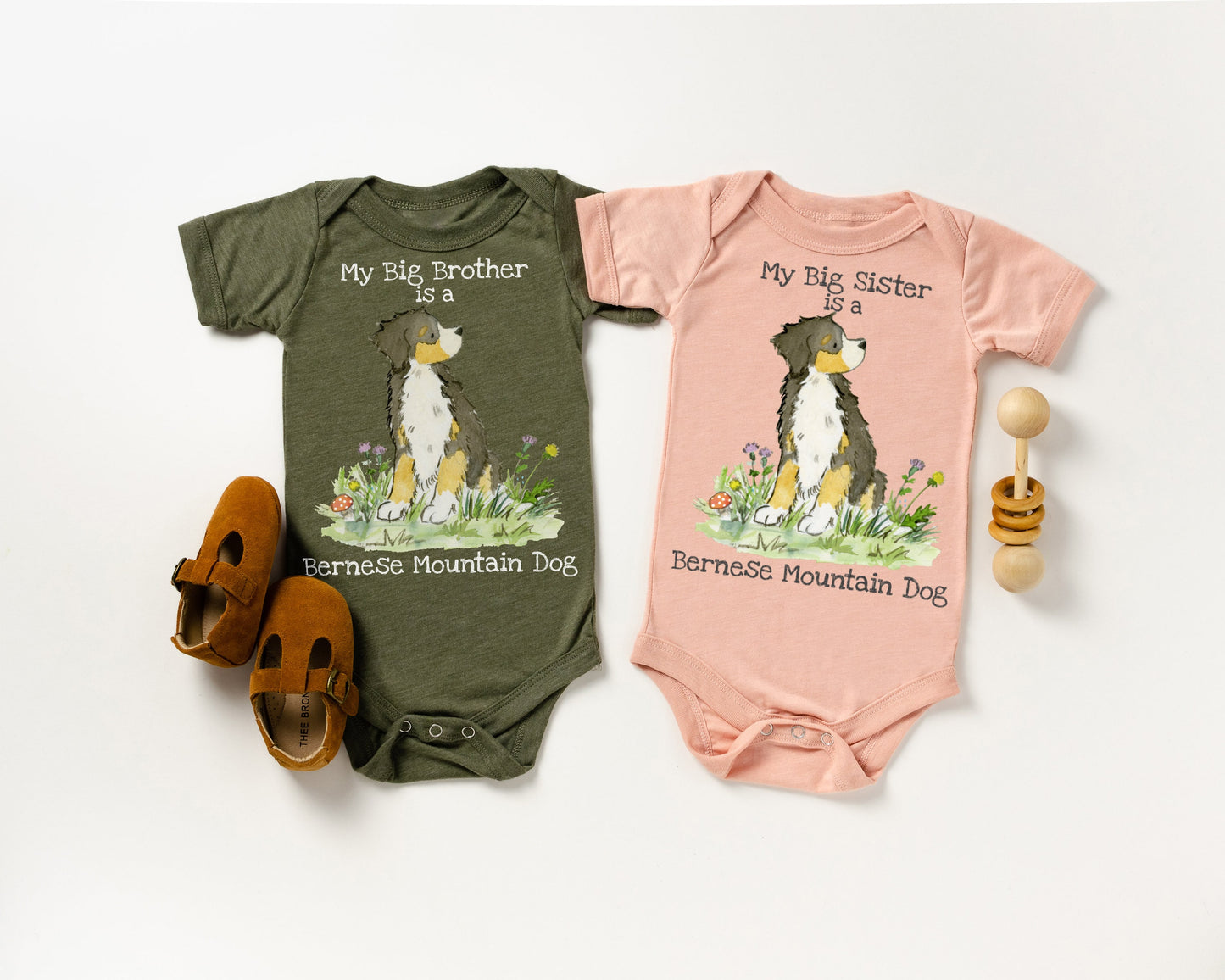 Bernese Mountain Dog Baby Bodysuit, Big Brother, Big Sister