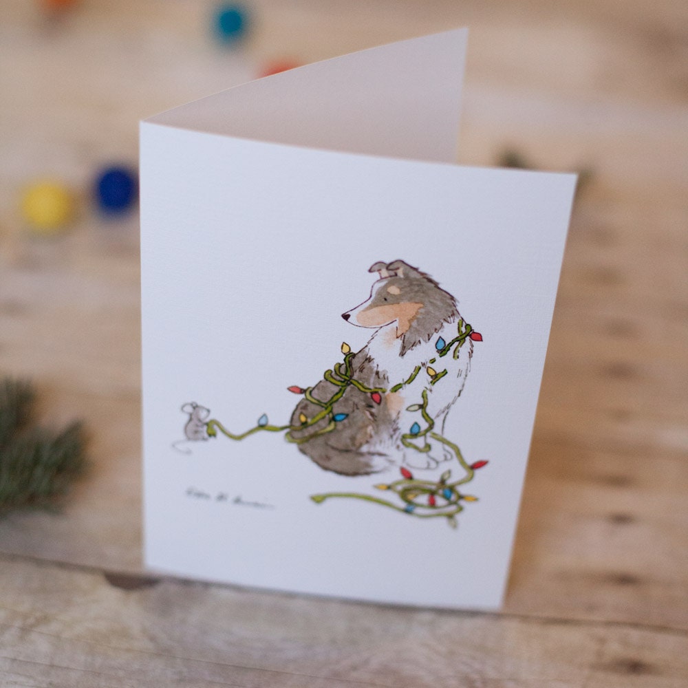 Sheltie Christmas Card Set, Shetland Sheepdog Holiday Card, 5 x 7  Card, Dog Lover Card, Sheltie Lover, Sheltie Gift, Collie Christmas Card
