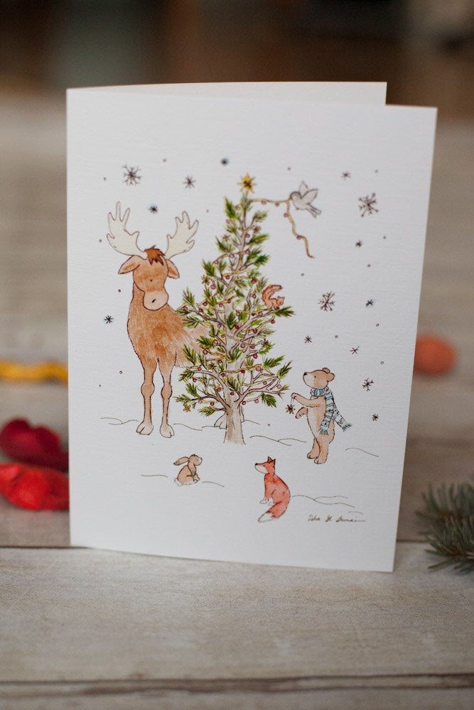 Woodland Christmas Cards, 5x7 Blank Cards - Jasper and Ruby Art