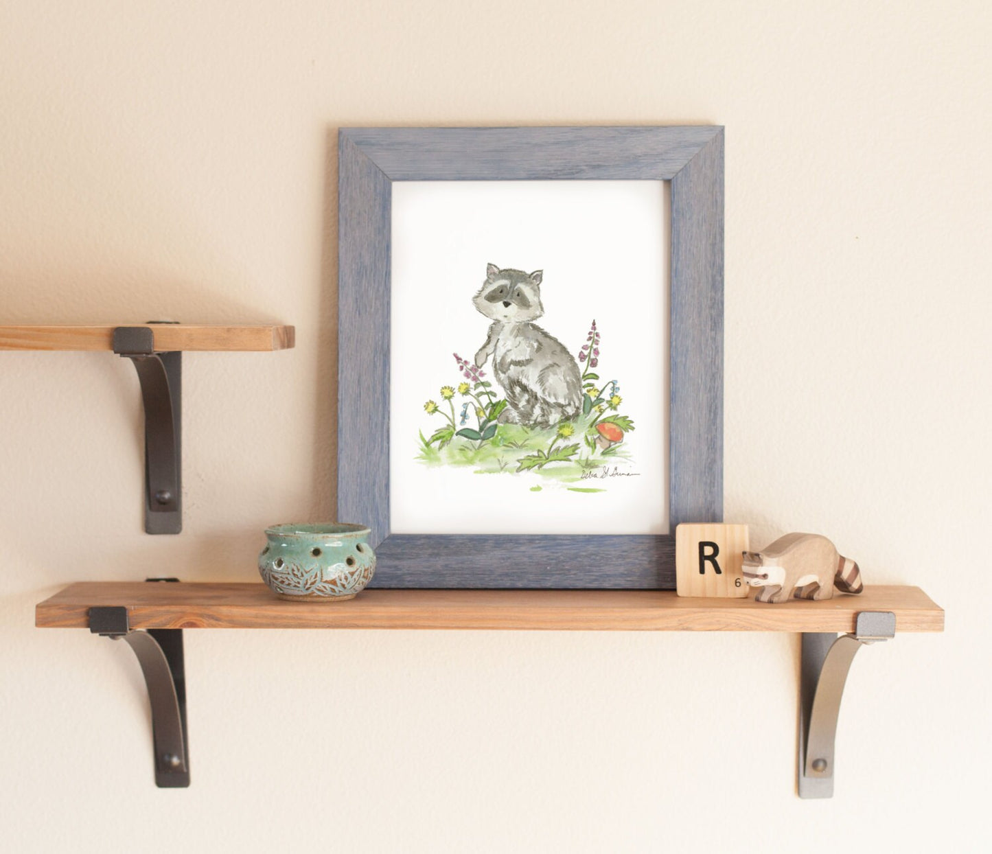 Raccoon Watercolor Print, Woodland Nursery Art