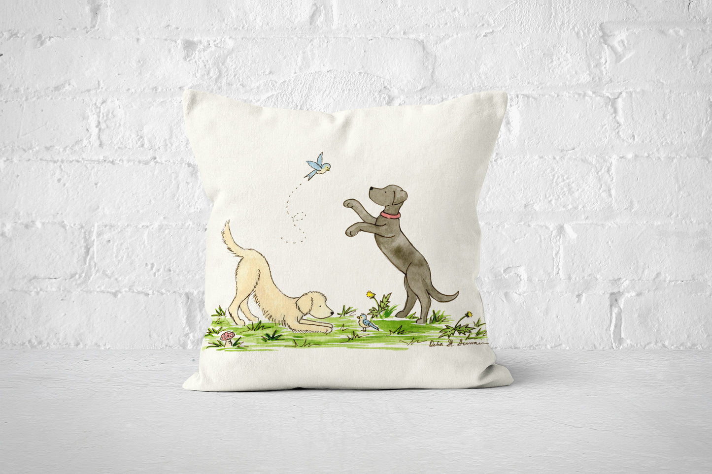 Black Lab and Golden Retriever Square Throw Pillow Cover, Black Lab Pillow Cover, Golden Retriever Pillow Cover - Jasper and Ruby Art