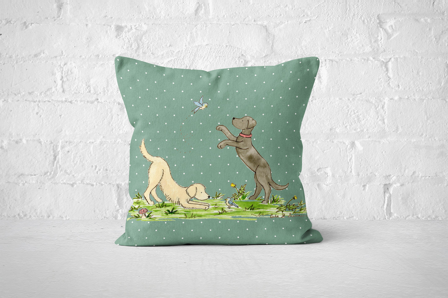 Black Lab and Golden Retriever Square Throw Pillow Cover, Black Lab Pillow Cover, Golden Retriever Pillow Cover - Jasper and Ruby Art