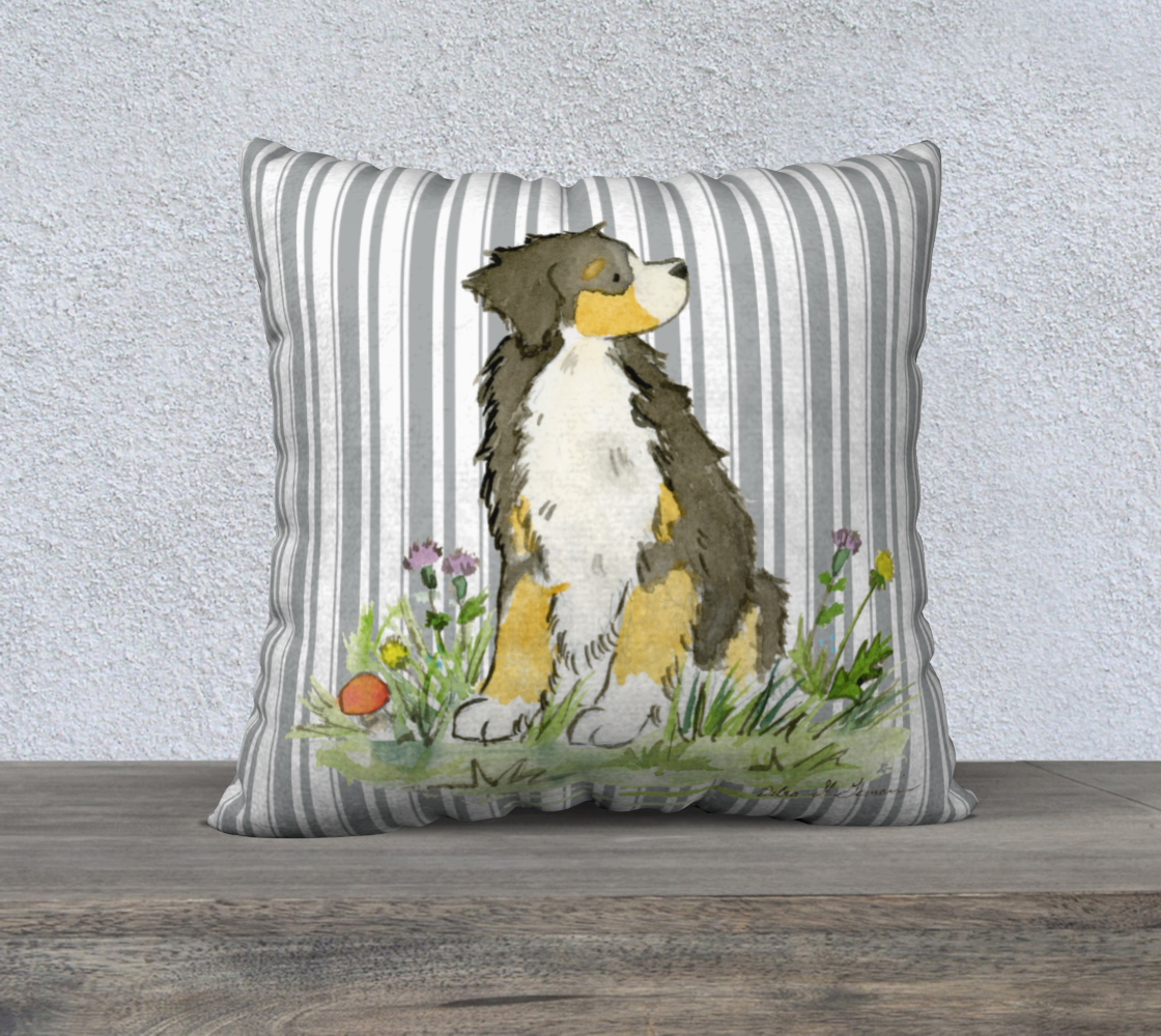 Bernese Mountain Dog Square Throw Pillow Cover, Dog Throw Pillow Case, Square Decorative Pillow Cover - Jasper and Ruby Art