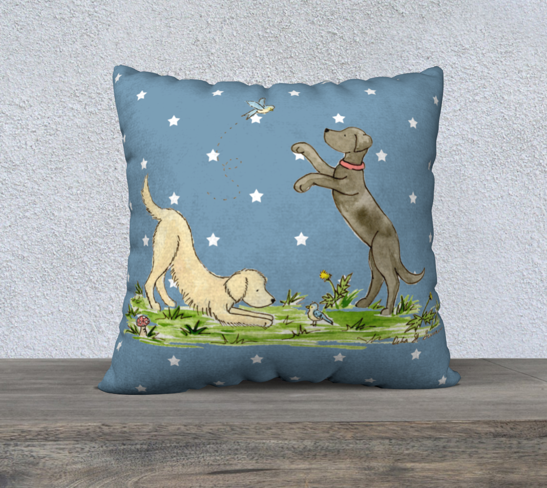 Black Lab and Golden Retriever Square Throw Pillow Cover, Black Lab Pillow Cover, Golden Retriever Pillow Cover - Jasper and Ruby Art