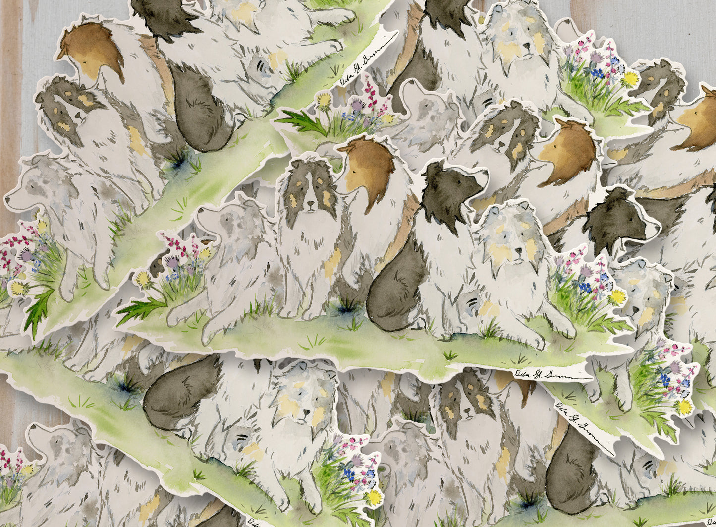 Shetland Sheepdog Family Vinyl Die Cut Sticker - Jasper and Ruby Art